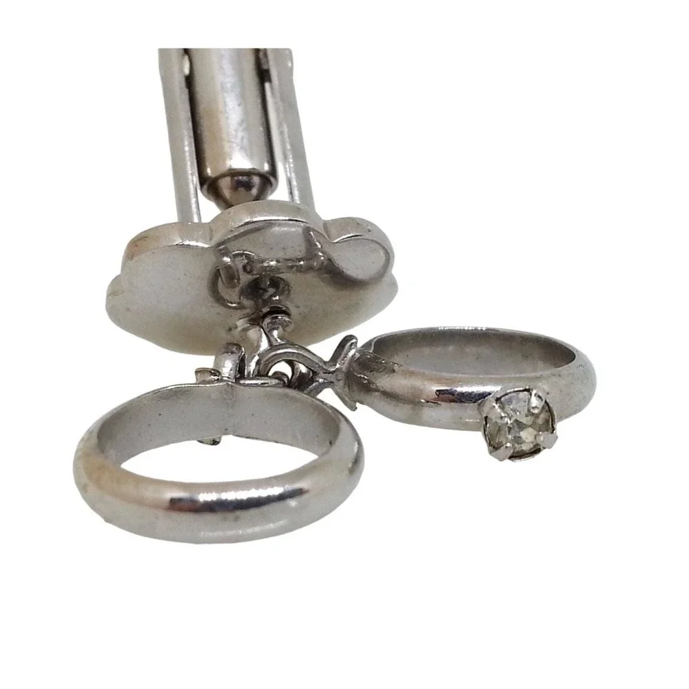 Silver Tone Wedding Ring Cufflinks Double Band Vintage Groom Mens Anniversary